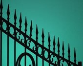 The gate - Signed photo 8 x 12 - BOGO sale - blue sky ancient antique turquoise iron spiral circle black home decor gift idea