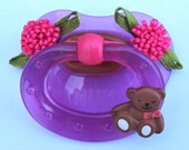 Reborn  Magnetic Pacifier Pretty Customized Clear Purple NUK  "Teddy Bear"