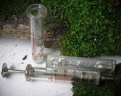 Syringe Glass hypodermic , to use in mixed media art, shadow boxes, or collect...