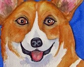 Buddy  Original 5x7 Welsh Corgi Dog Watercolor  Painting Art by ACEO Artist MaryI