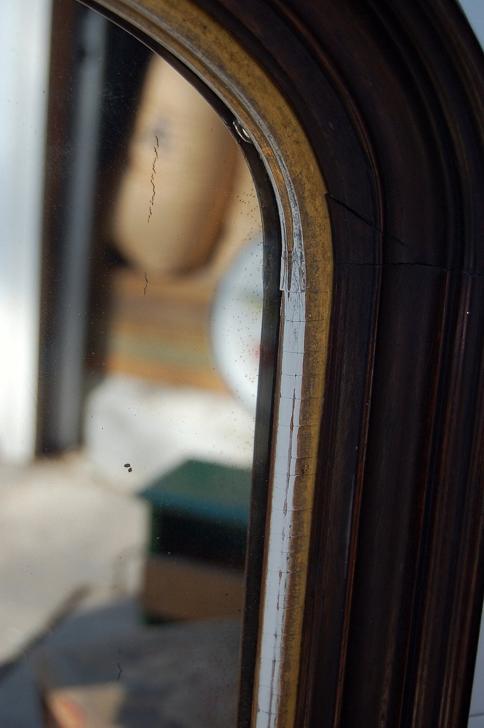 Antique Large Arched and Gilded Victorian Wall Mirror