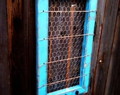 Rustic Aqua Blue Organizer Frame Memo Board with Chicken Wire