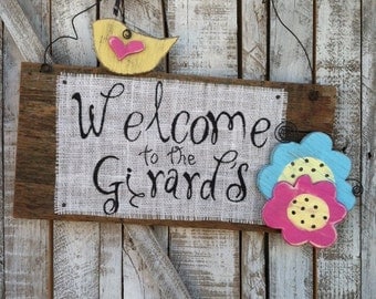 Spring Personalized Welcome Burlap Sign Door Hanger