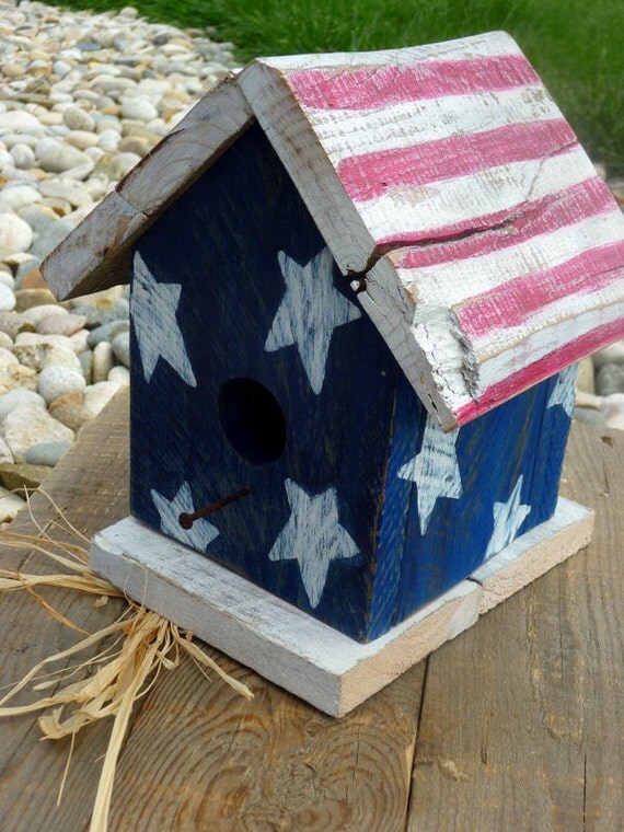 Reclaimed Wood Americana Flag Birdhouse Fourth of July Patriotic President's Day