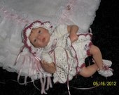Crochet dress, hat, bonnet, panties, booties layette set for mini reborn baby doll 10"