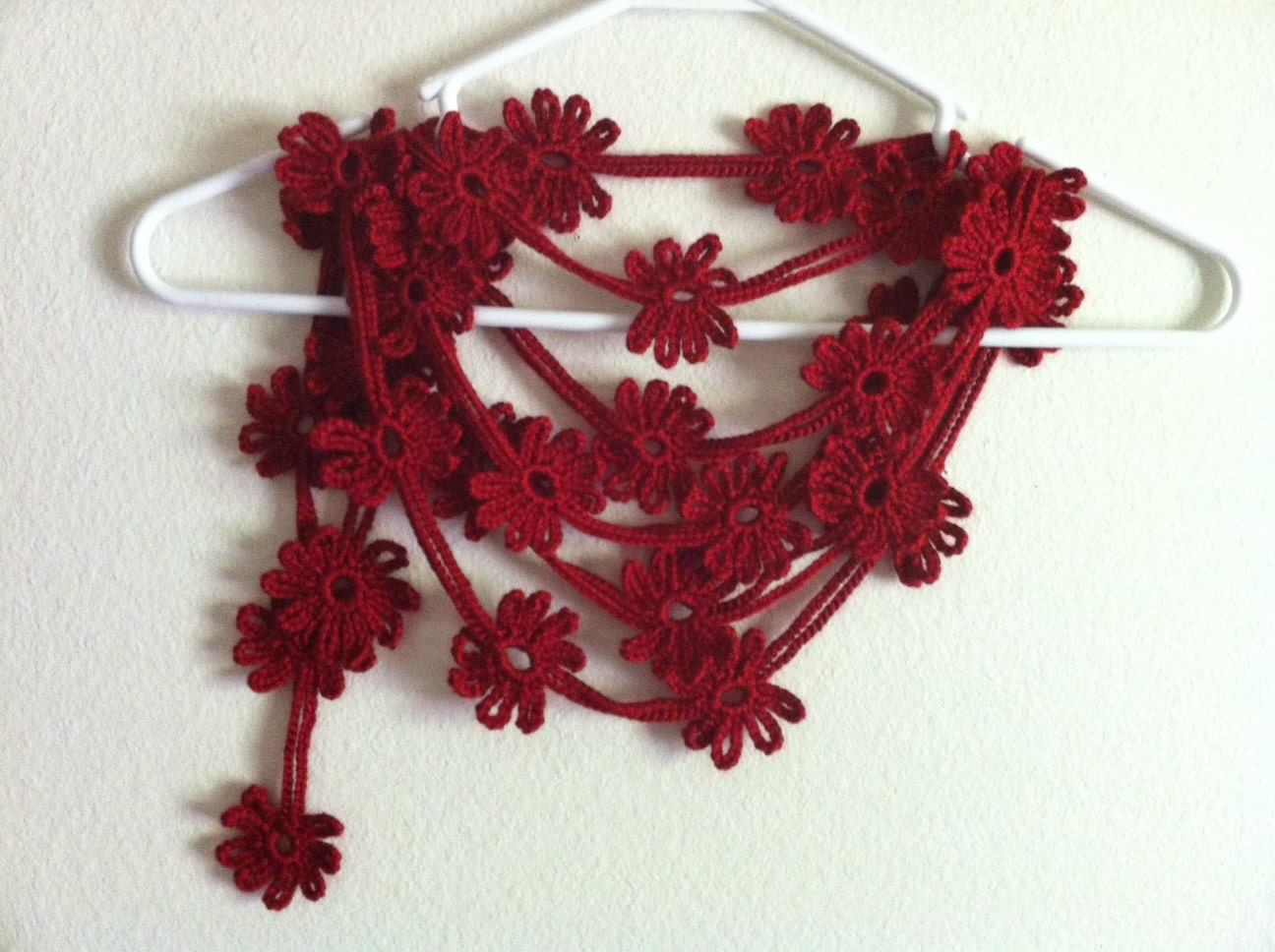 Items similar to Crochet Red Flower Lariat Scarf, Lariat ...