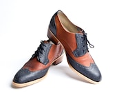 balck and brown derby oxford brogue shoes with cuban heel - FREE WORLDWIDE SHIPPING