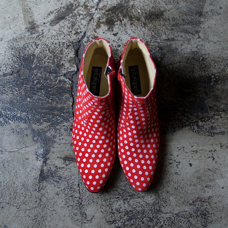 white polka dots with red beatle boots  - FREE SHIPPING