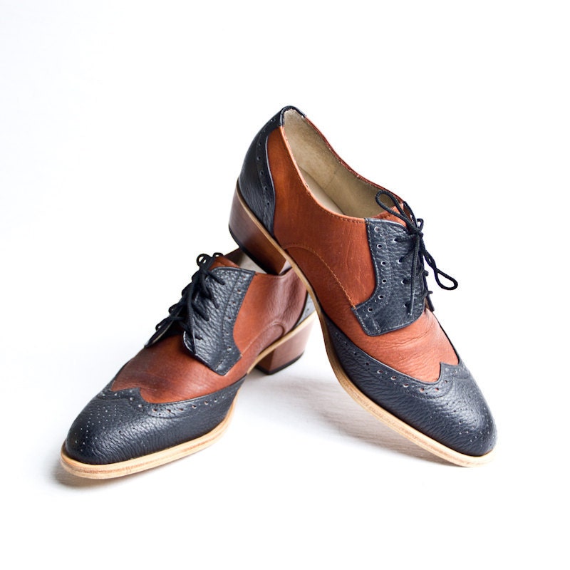 balck and brown derby oxford brogue shoes with cuban heel - FREE WORLDWIDE SHIPPING