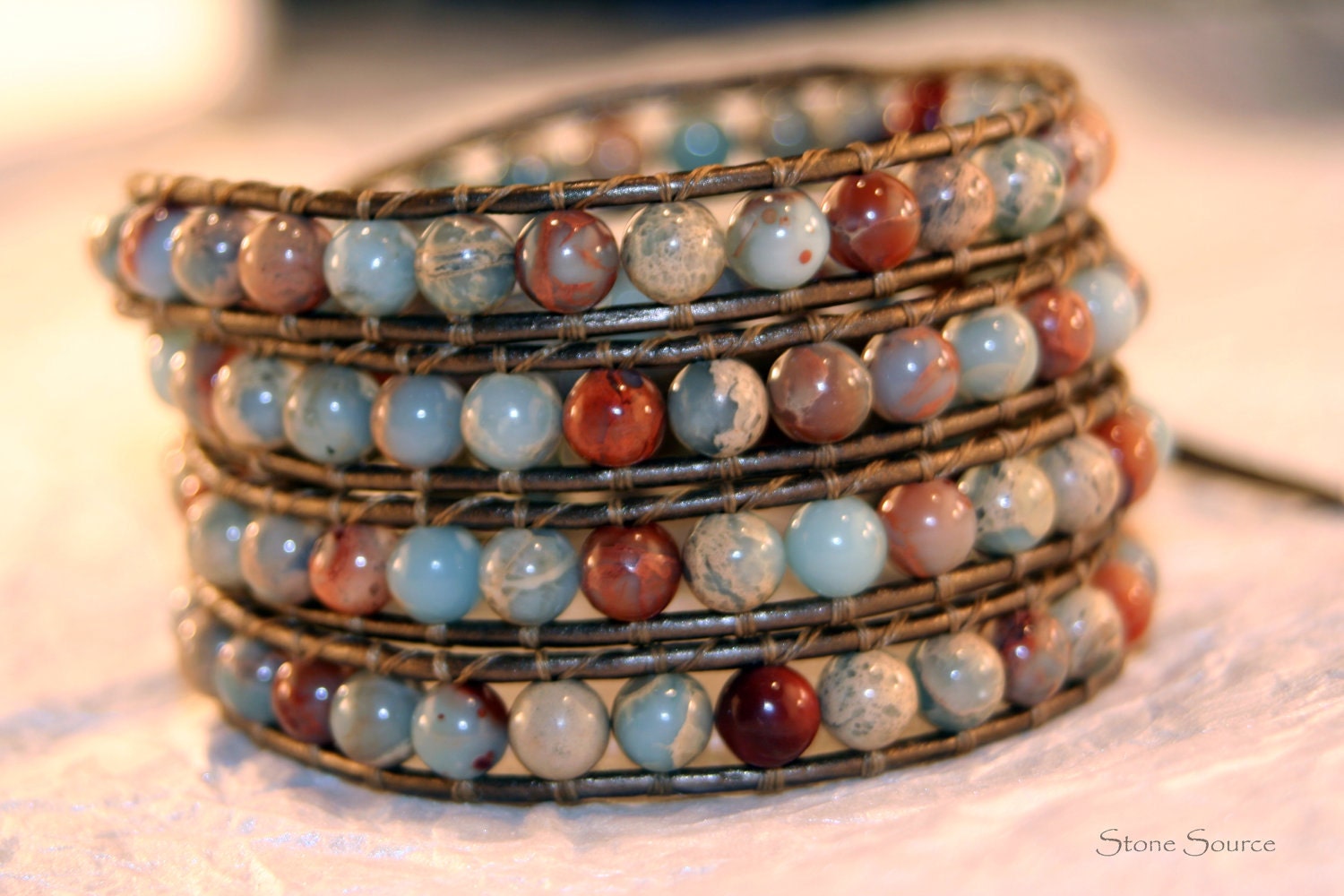 Leather Wrap Bracelet - Southwestern Aqua Terra Jasper - Chan Luu Style