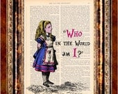 Book Page Print - ALICE in WONDERLAND Vintage Art Print Antique 1800's Book Page or Dictionary Page Upcycled Recycled