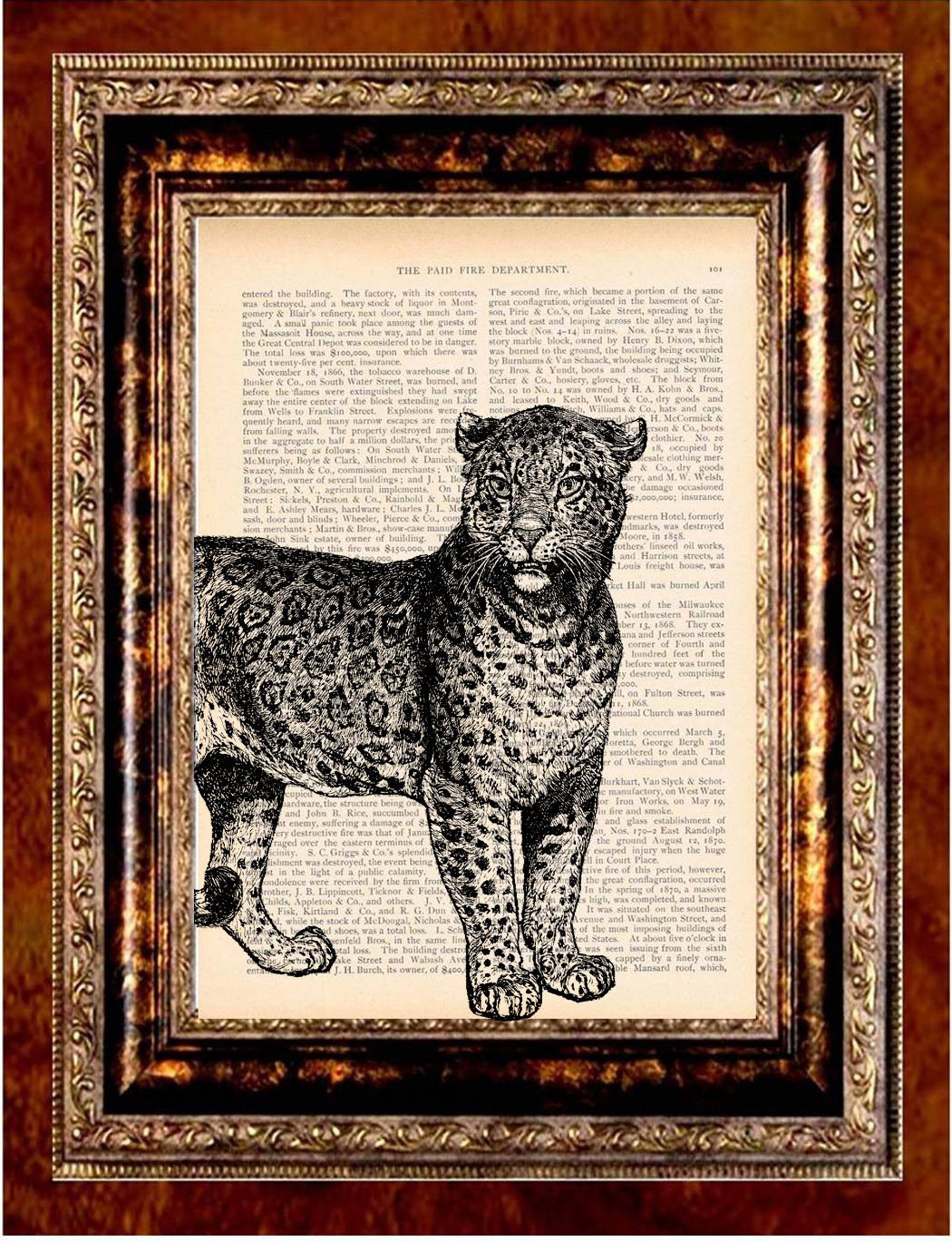 LEOPARD Vintage Art Print Antique 1800's Book Page or Dictionary Page Upcycled Recycled