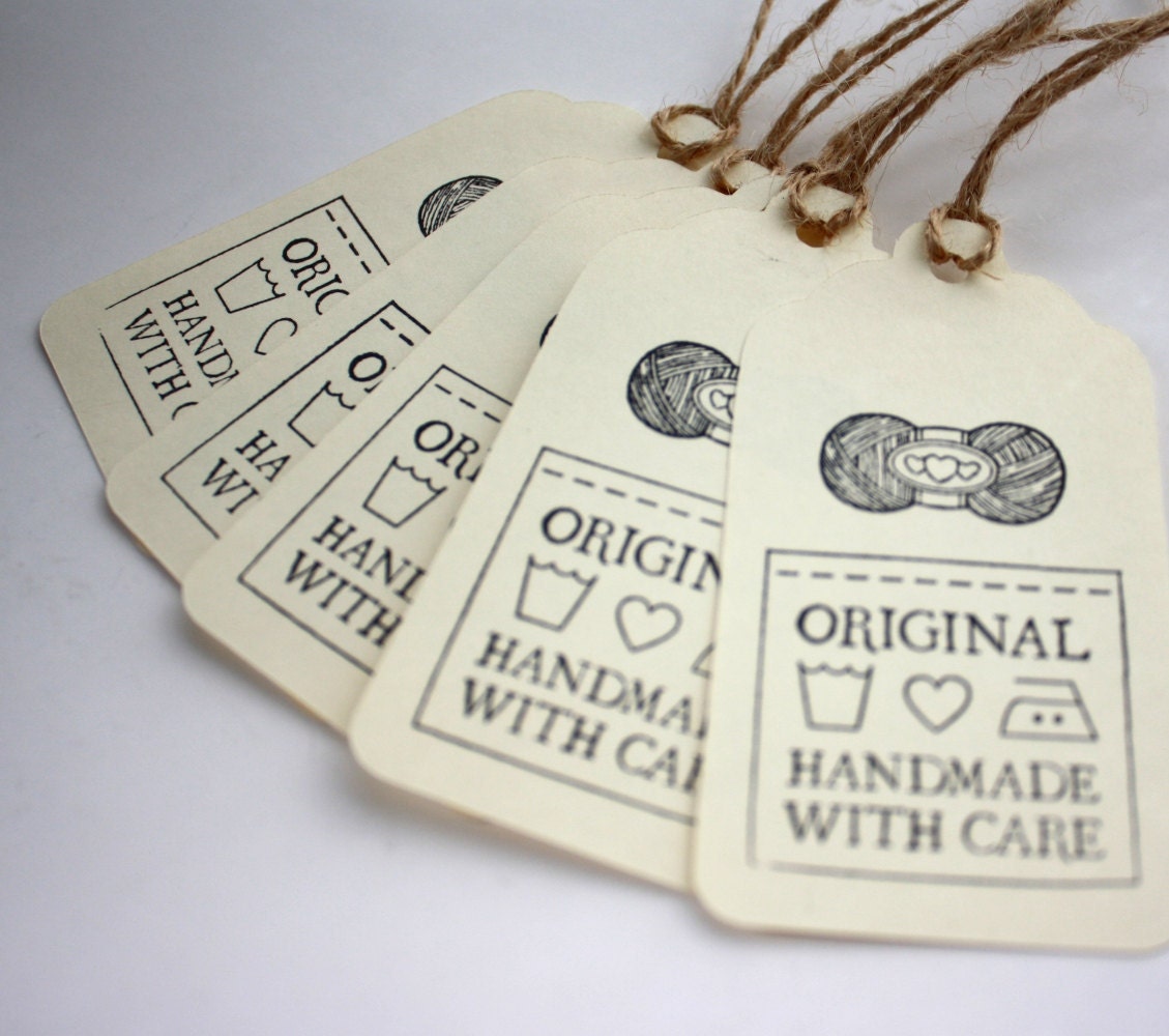 Gift Tags, Original Handmade with Care, Set of 5, for Knit, Crochet, Yarn Gifts