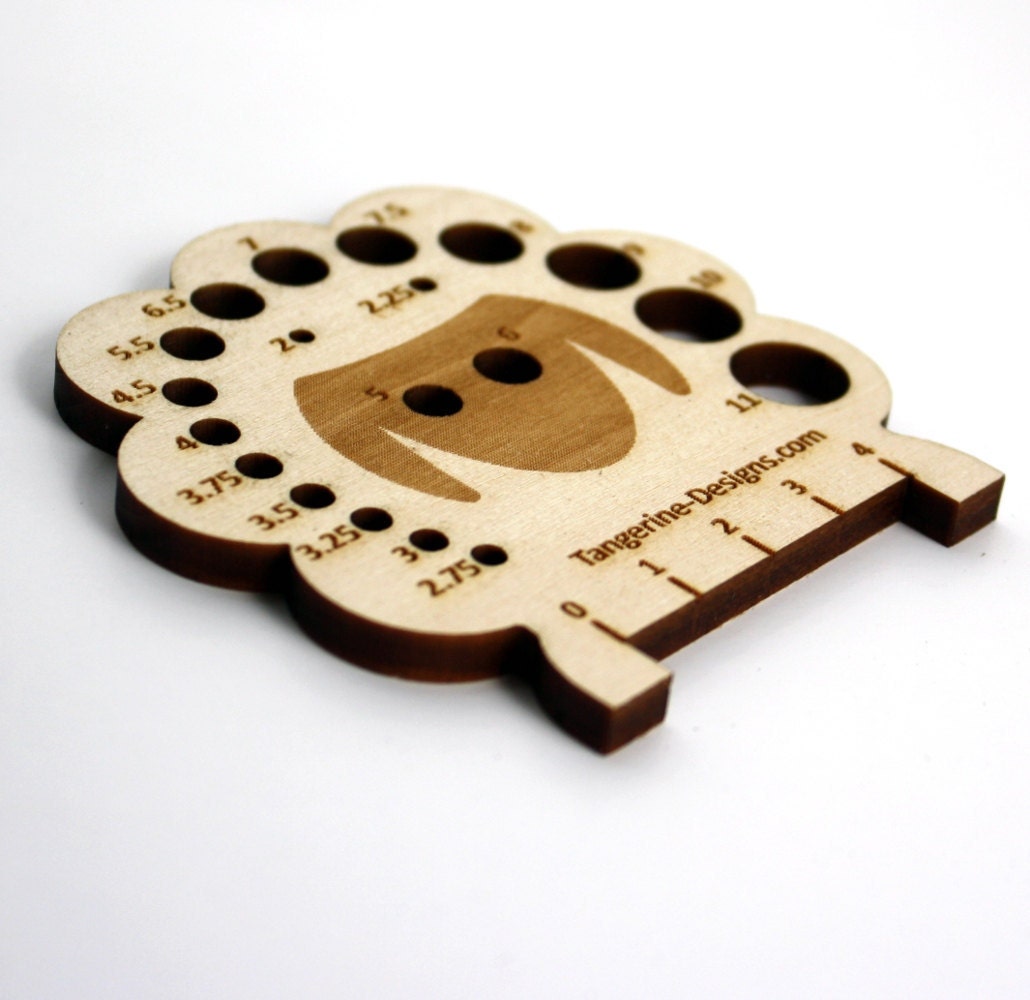 Sheep METRIC Knitting Needle Gauge, Laser Cut Wood, Sizes 2 to 11, Ruler