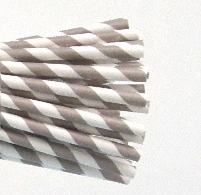 25 Grey Paper Straws, Party Striped Straws