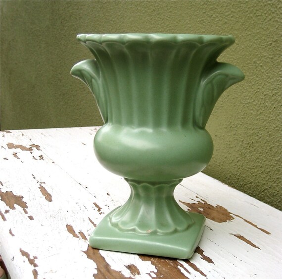 Lovely Vintage Sage Green Pottery Vase
