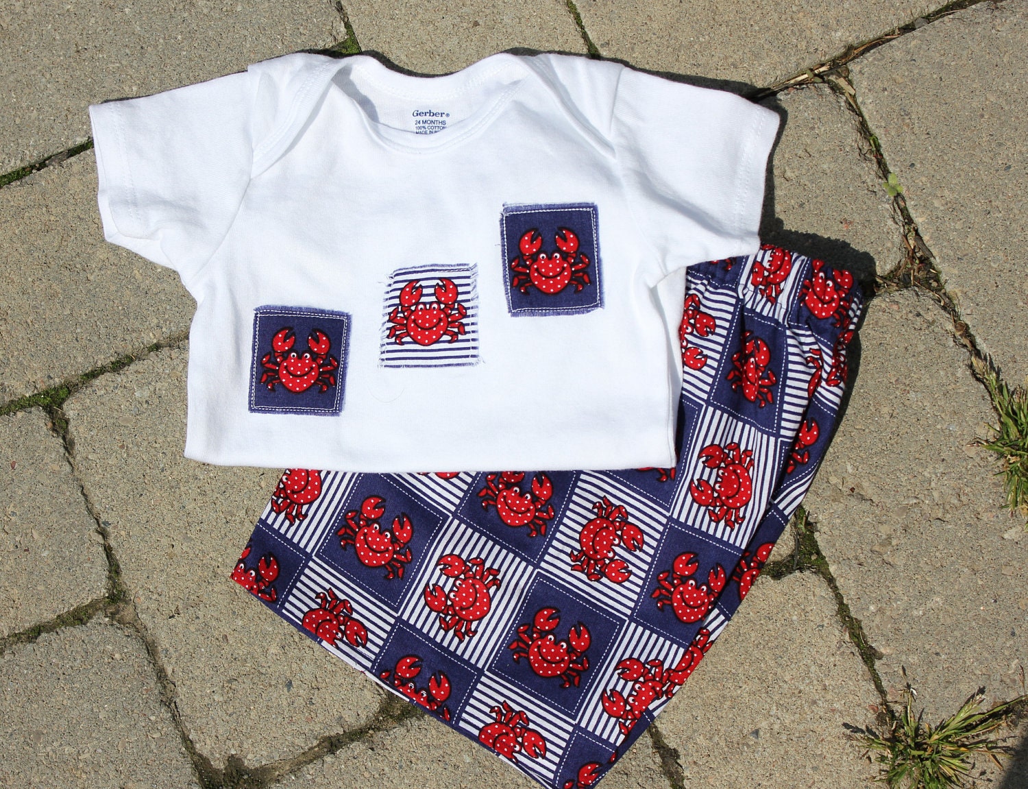 Crab Print Summer Shorts and Embellished Tee