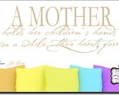 A mother holds her children's hands 23"w x 7.8"h (FA006)- Vinyl Decal for walls, tiles, doors, windows, mirrors, crafts, and more