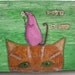 Peace -Mixed media on canvas shows orange cat and peaceful mouse on a textured green background