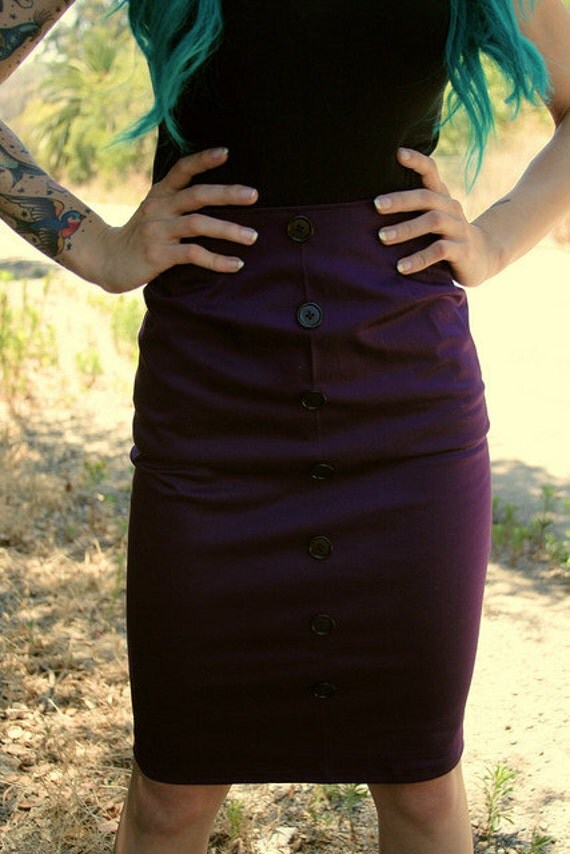Pencil Skirt Purple Pinup Pencil Skirt with Buttons by standupstyle on Etsy