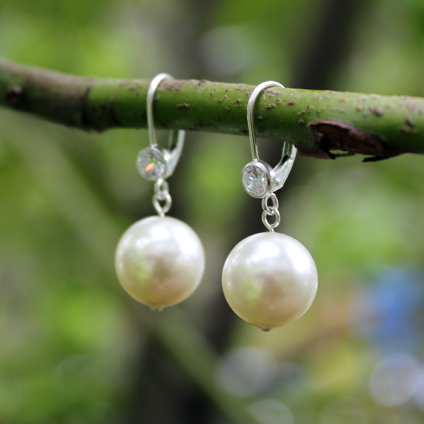 CZ Sparkle and Pearl Drop Earrings - Swarovski Pearls