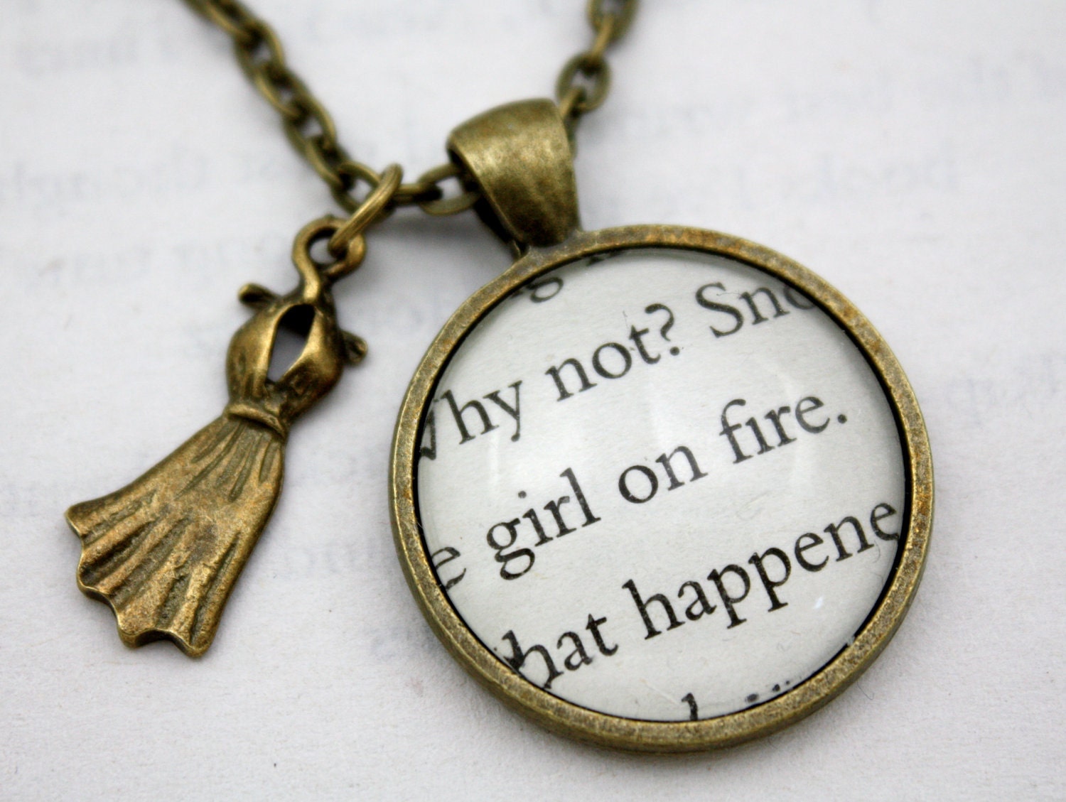 Hunger Games 'Girl On Fire' Book Page Long Necklace