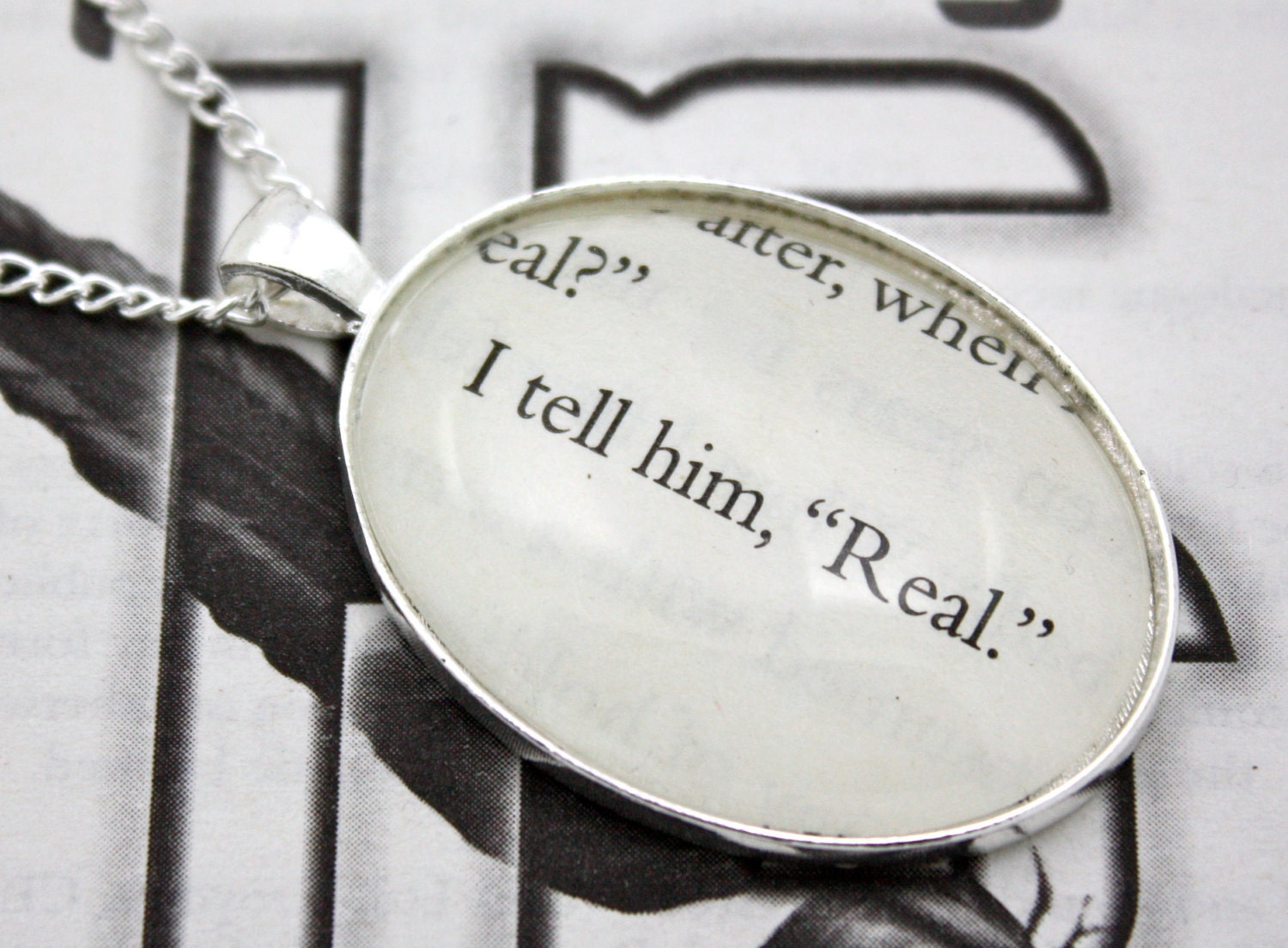 Hunger Games 'I Tell Him, 'Real'' Book Page Necklace