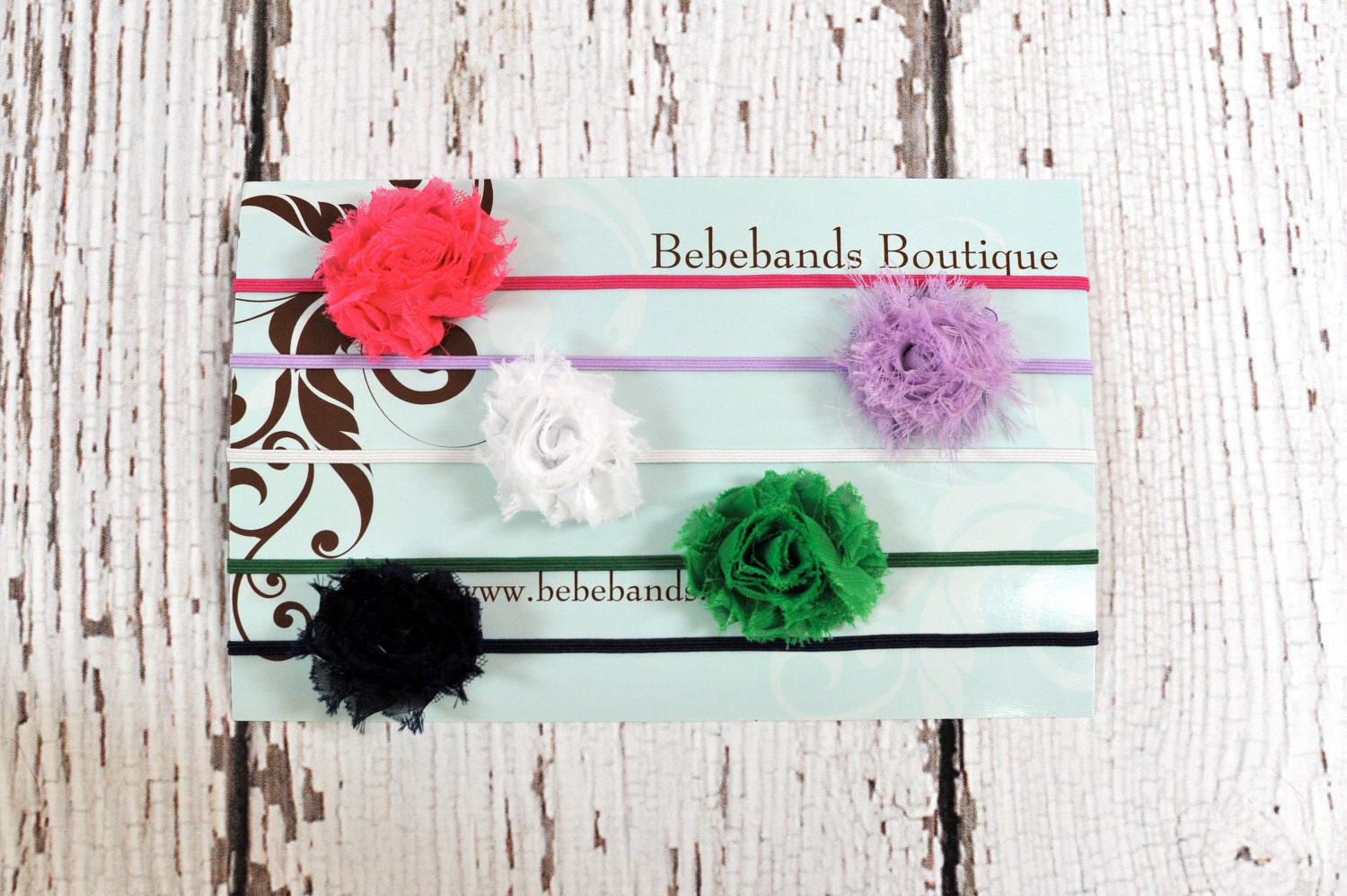 Baby Headband..Baby Girl Headband...Newborn Headband...five mini shabby chic frayed flower headbands