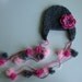 Baby Crochet Hat - Baby Girl Hat with Flower, Earflaps, and Pom Poms in Gray, Dark Pink, and Light Pink - Toddler and Girl Sizes