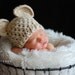 Baby Crochet Bear Hat in Light Brown - Perfect for Photos - Newborn, Infant, and Toddler Sizes Available
