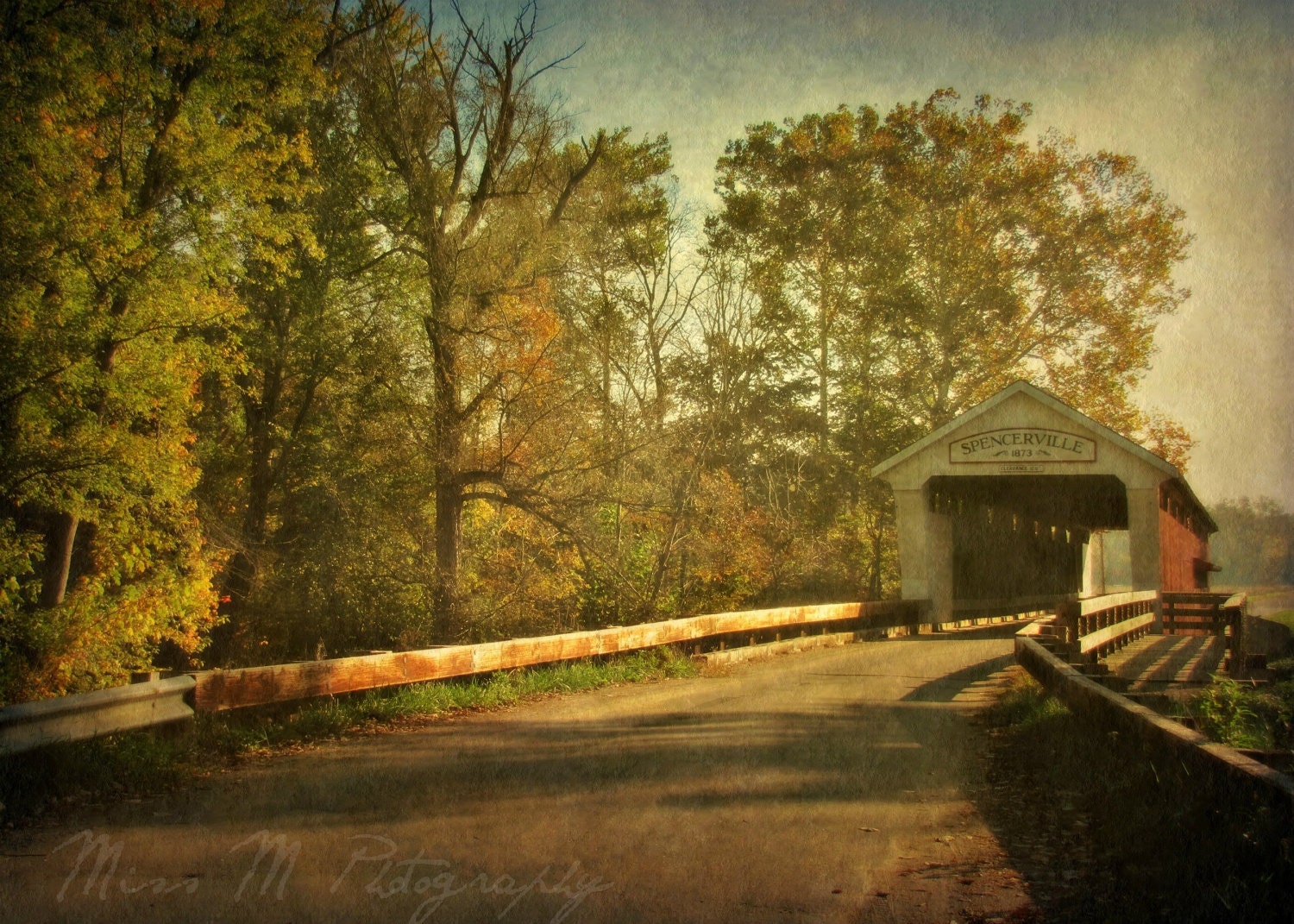 Covered bridge, fall, autum, rustic, farmhouse, country, home decor, original fine art photograph, 5x7 print, metallic finish - MissMPhotography