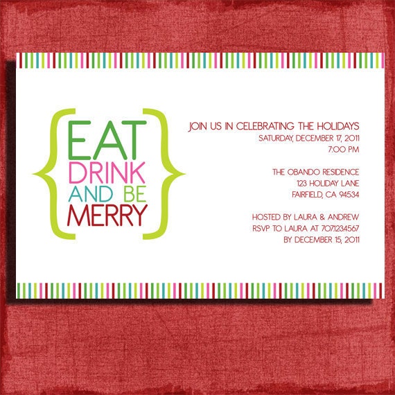 Holiday party Modern and Fun 4x6 Invitation-Print at home Il_570xn