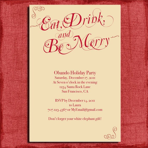 Holiday Party Invitation-Script Style 4x6 Invitation-Print at home Il_570xn
