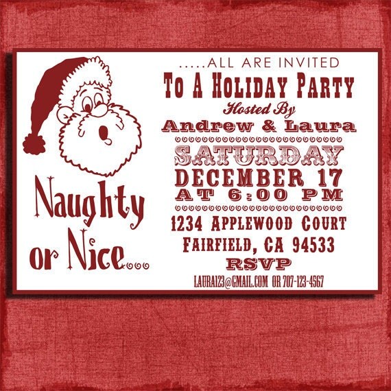 Holiday Naughty or Nice Party Invitation- 4x6 Invitation-Print at home Il_570xn