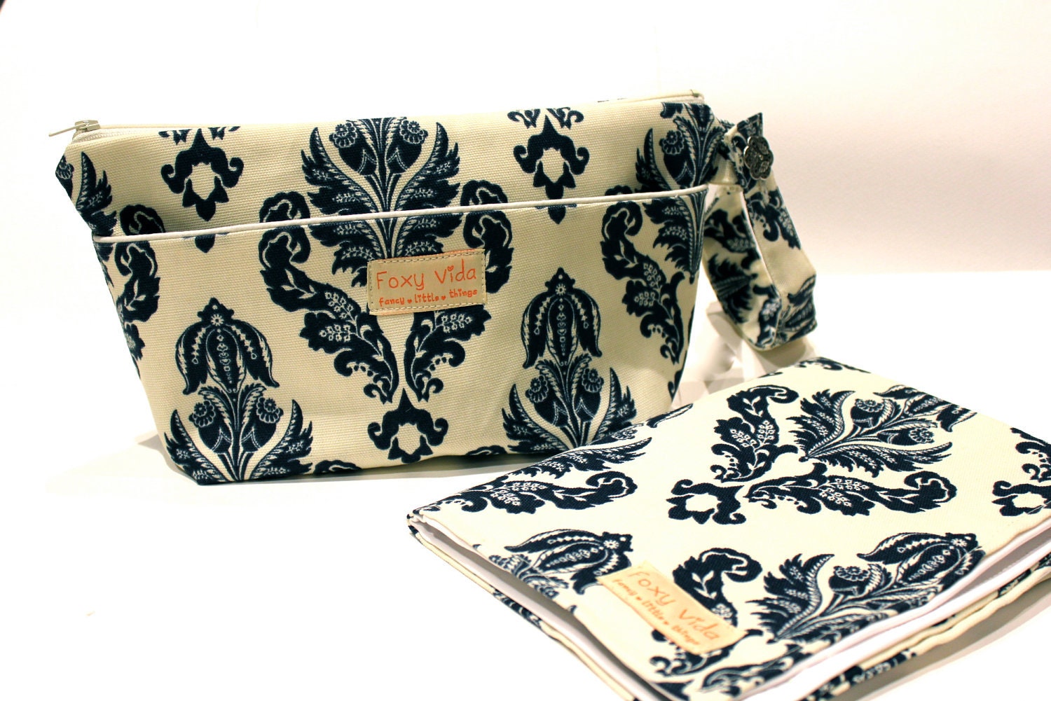 FREE SHIPPING Diaper Clutch SET With Dry Pocket and Changing in Navy Avery