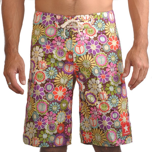Comrade Cotton Board Shorts Peace Print.