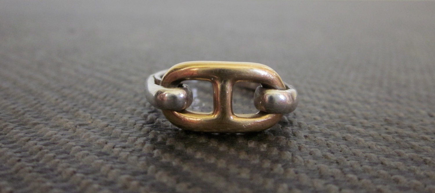 Hermes / Silver / Gold / 1980s / Size 6 / Ring / Designer Jewelry / Luxury / Equestrian / Romantic Gifts / High Fashion / Designer