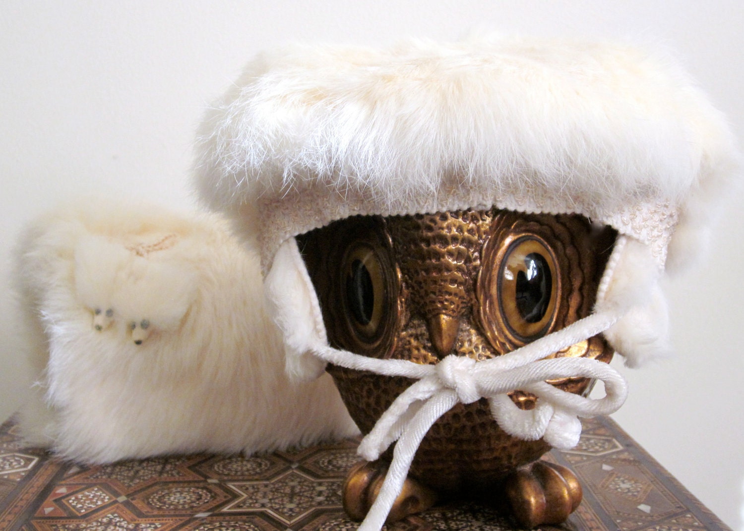 Mink Hat & Muffler Girl's White Mink Vintage 1960s Mad Men Little Jackie Kennedy Mid Century Hollywood Regency Glamour