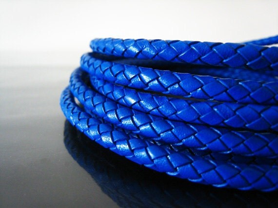 1 Yard of 5mm Royal Blue Round Braided Bolo Genuine Leather Cord