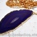 Purple Agate Druzy Stone Slice 14K Gold Extra Long Pendant Necklace