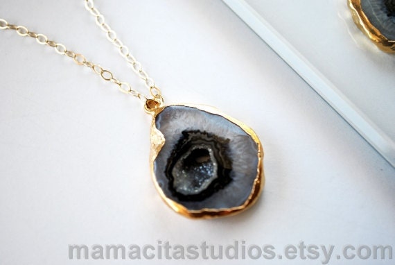 Hand Gold Dipped Druzy Long Gold Filled Necklace - Stalactite Necklace
