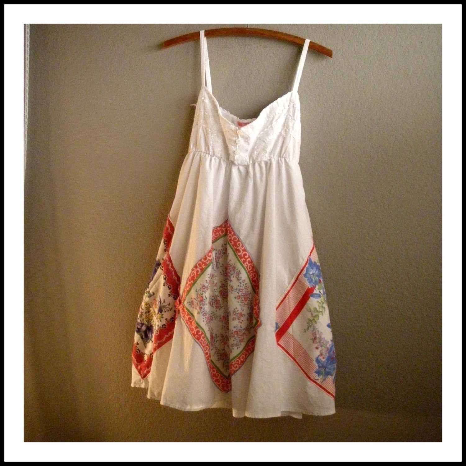 Baby Doll Summer Dress, Bohemian Style, Made with Vintage Hankies, Handsewn, OOAK, Cottage Chic, Size Small