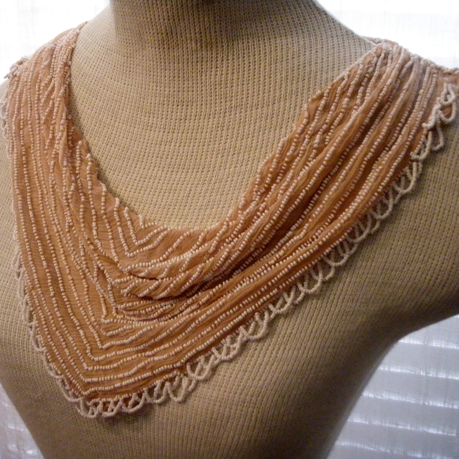 Vintage 1920s Beaded Cowl Collar From Dress Pale Peach Crepe