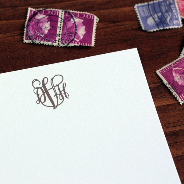 Mary Monogram Stationery Set - Blank Flat Note Cards - Set of 16