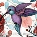 Hummingbird watercolor painting art print lavender teal humming bird matted
