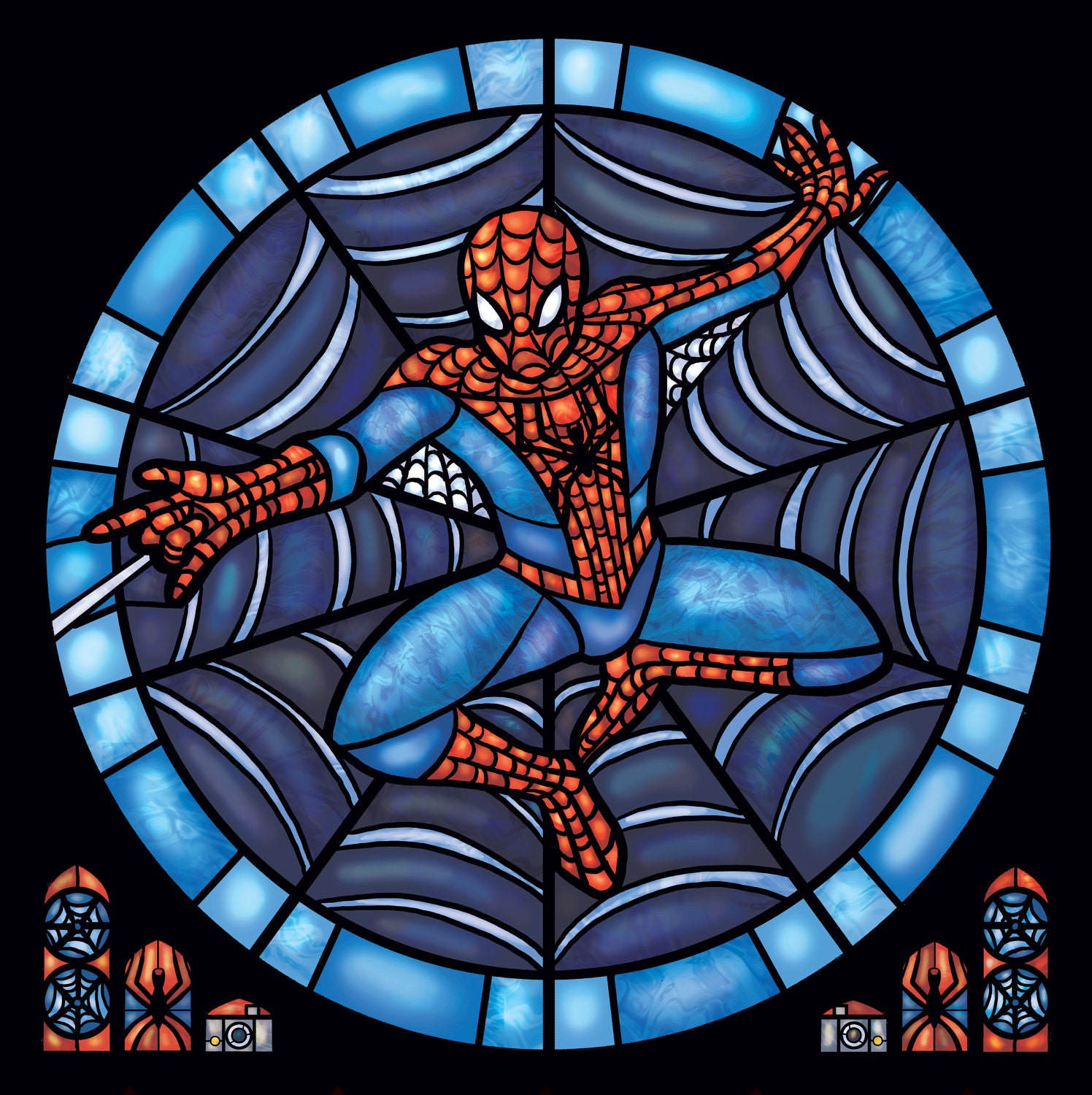 Spiderman Stained Glass Print - Rose Window