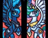 Stained Glass Princess Luna and Celestia from My Little Pony Print - Twin Lancet Set