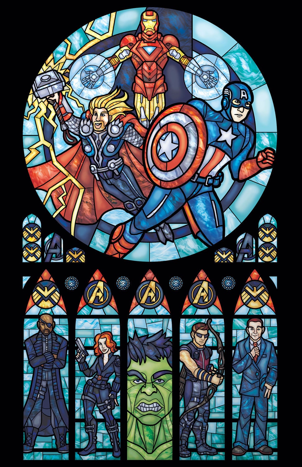 Stained Glass Avengers Print - Half Size