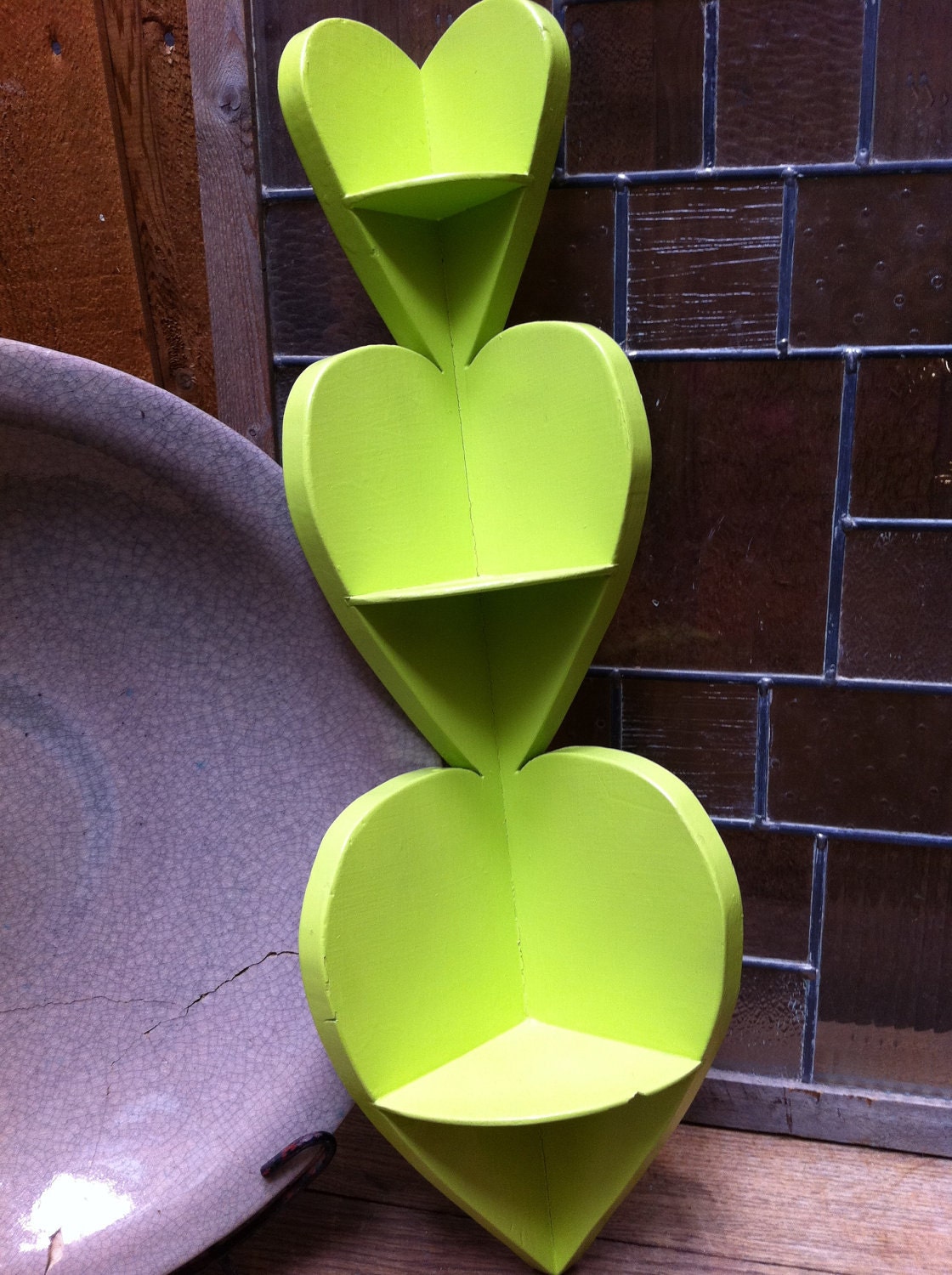 Upcycled Corner Heartshaped Shelf, Lime Shelf, Bright and Funky Home Decor, Little Girl's Room Decor