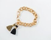 Tassel bfrend gold chain Bracelet- ARMY green & black